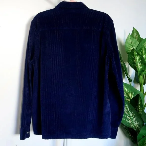 American Eagle Blue Corduroy Oversized Button Up Long Sleeve Trucker Shirt M - Picture 2 of 7